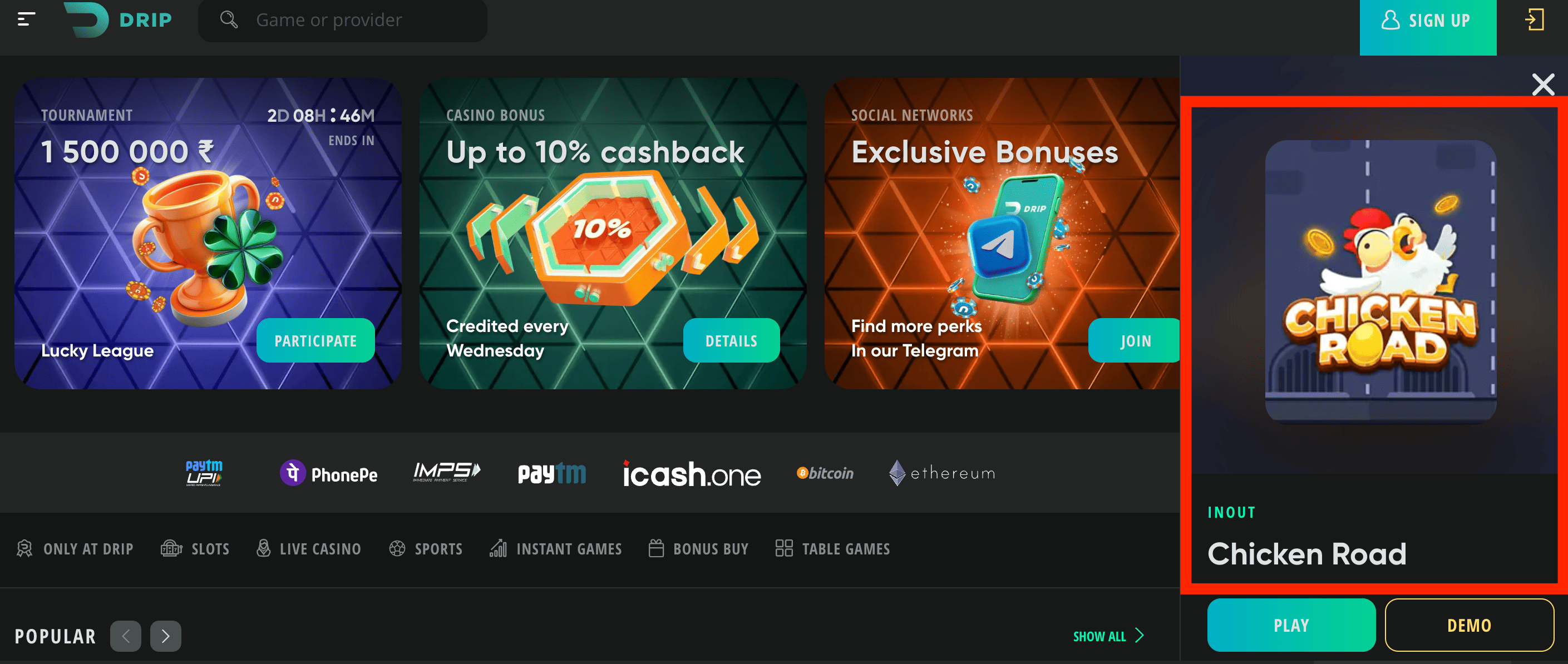 Play Chicken Road at Drip Casino